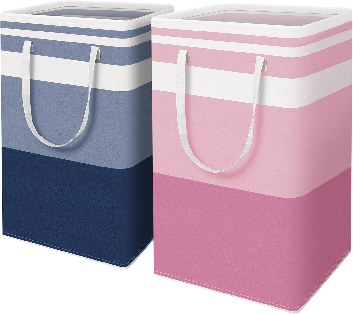 HomeHacks 2 Pack Large Laundry Baskets, Waterproof, Freestanding Laundry Hampers, Collapsible Clothes Hamper with Reinforced Handles in Laundry, College Dorm, Bathroom, Bedroom (Pink, 75Lx2)