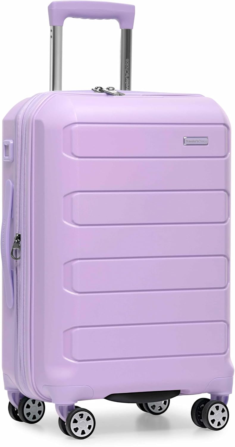 Traveler's Choice Pagosa Hardshell Expandable Luggage with Spinner Wheels, Baby Blue, 22-Inch Carry-on