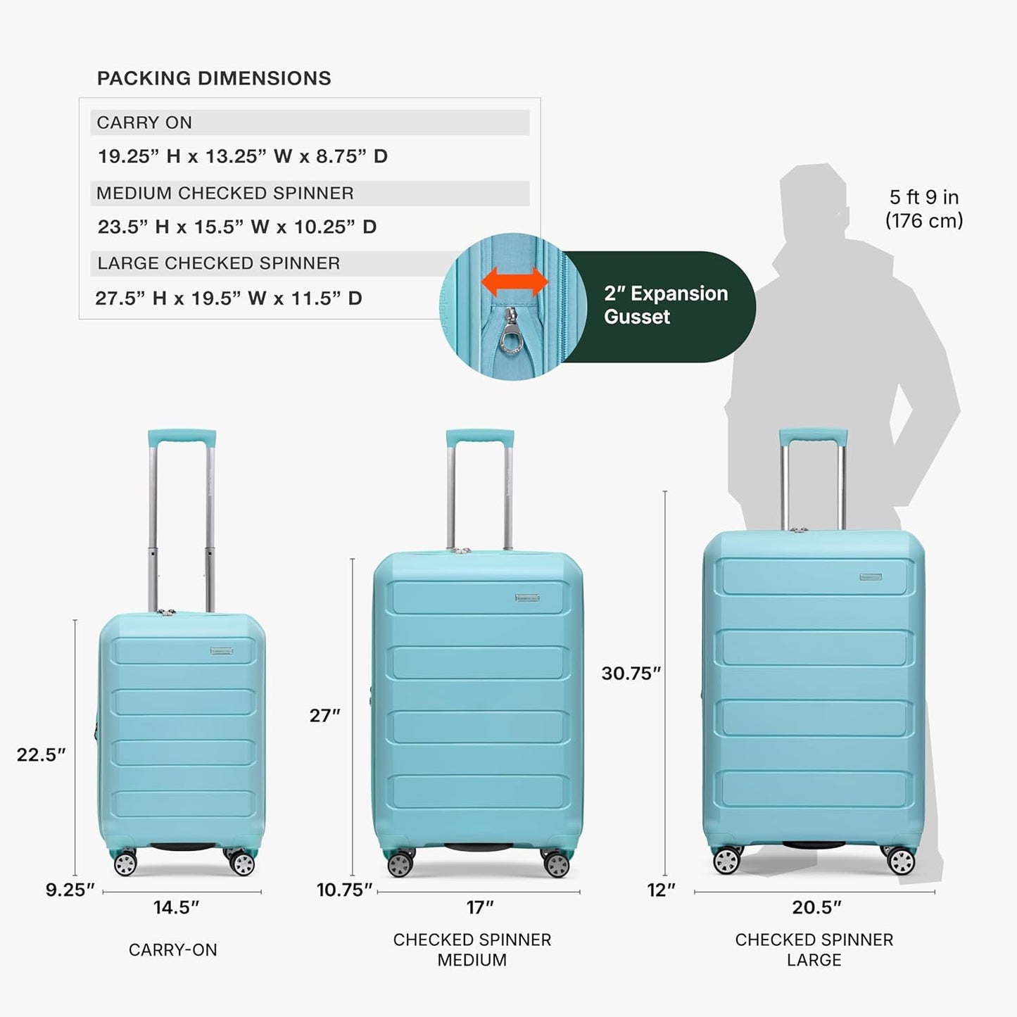 Traveler's Choice Pagosa Hardshell Expandable Luggage with Spinner Wheels, Baby Blue, 22-Inch Carry-on