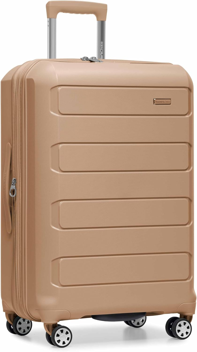 Traveler's Choice Pagosa Hardshell Expandable Luggage with Spinner Wheels, Baby Blue, 22-Inch Carry-on
