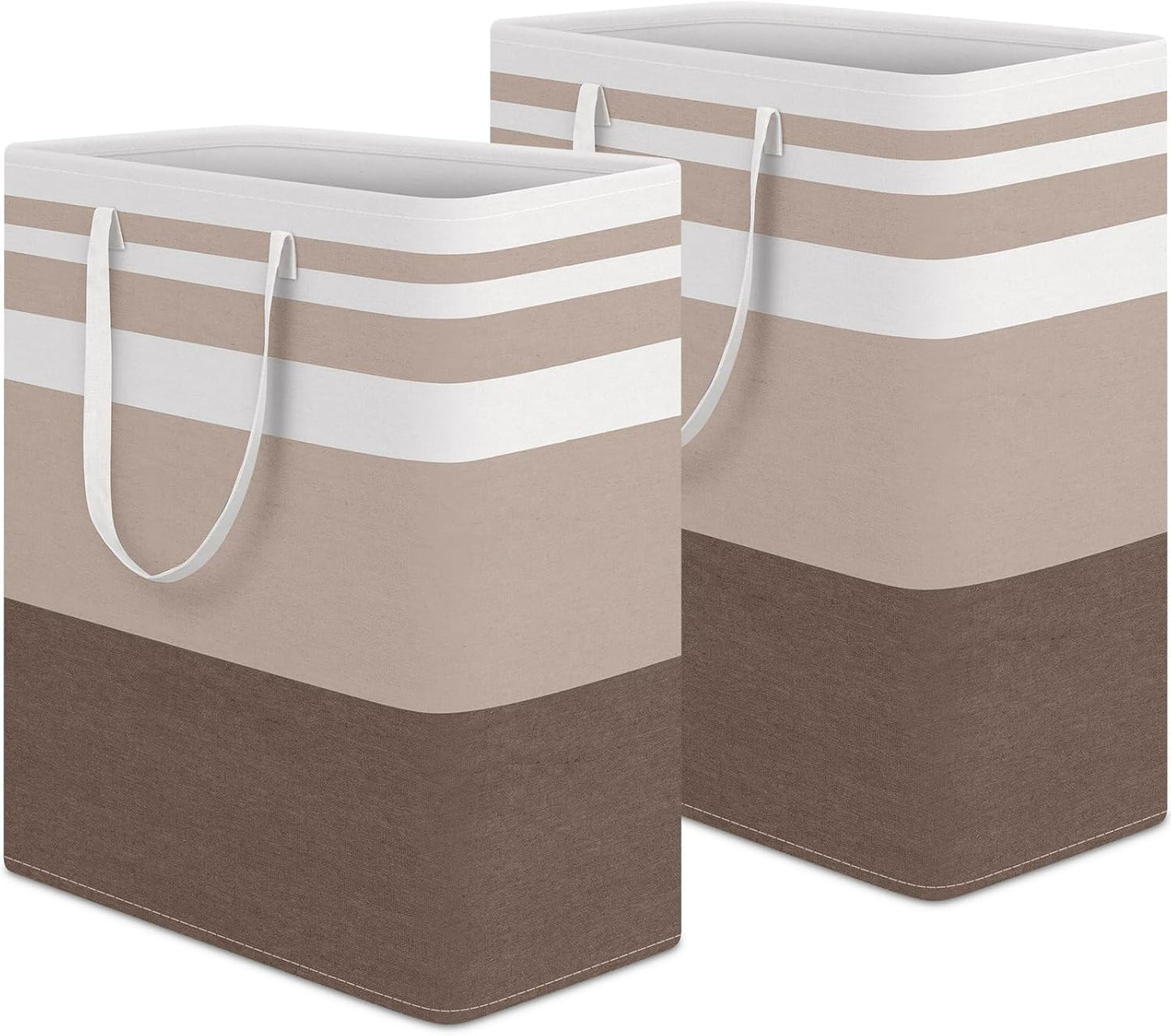 HomeHacks 2 Pack Large Laundry Baskets, Waterproof, Freestanding Laundry Hampers, Collapsible Clothes Hamper with Reinforced Handles in Laundry, College Dorm, Bathroom, Bedroom (Pink, 75Lx2)