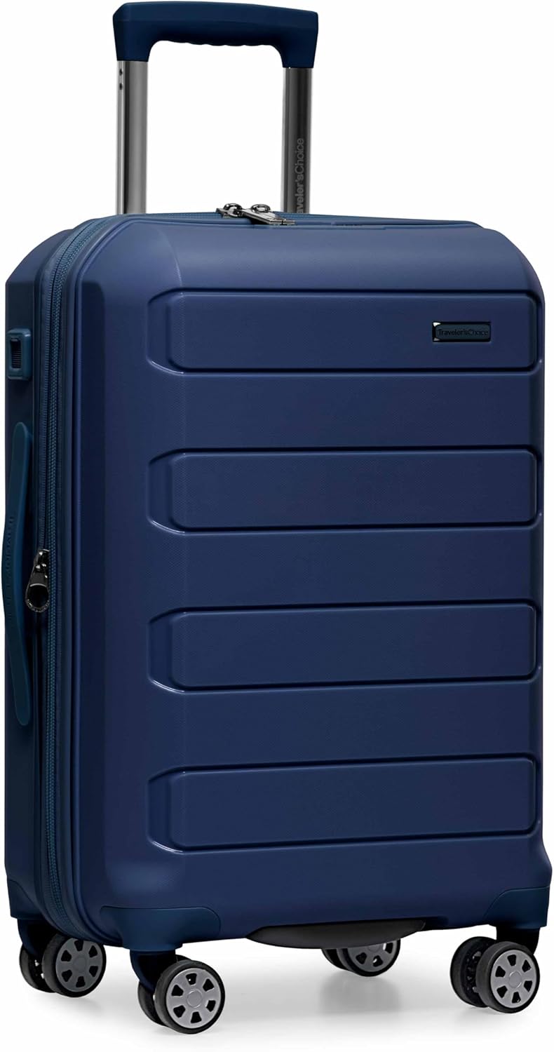 Traveler's Choice Pagosa Hardshell Expandable Luggage with Spinner Wheels, Baby Blue, 22-Inch Carry-on