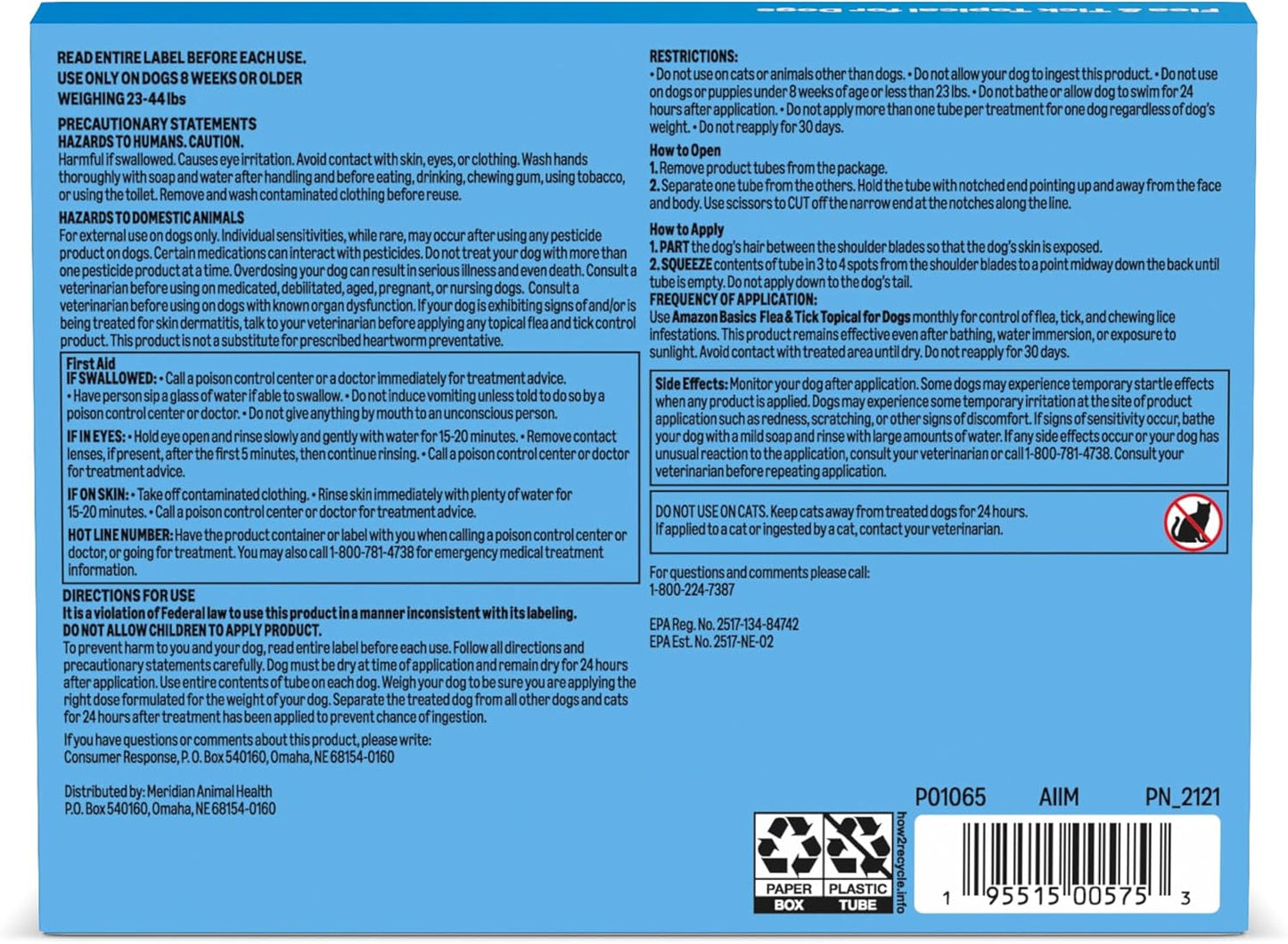 Amazon Basics Flea and Tick Topical Treatment for Medium Dogs (23-44 lbs), Fast Acting and Long Lasting, 3 Count, Packaging May Vary