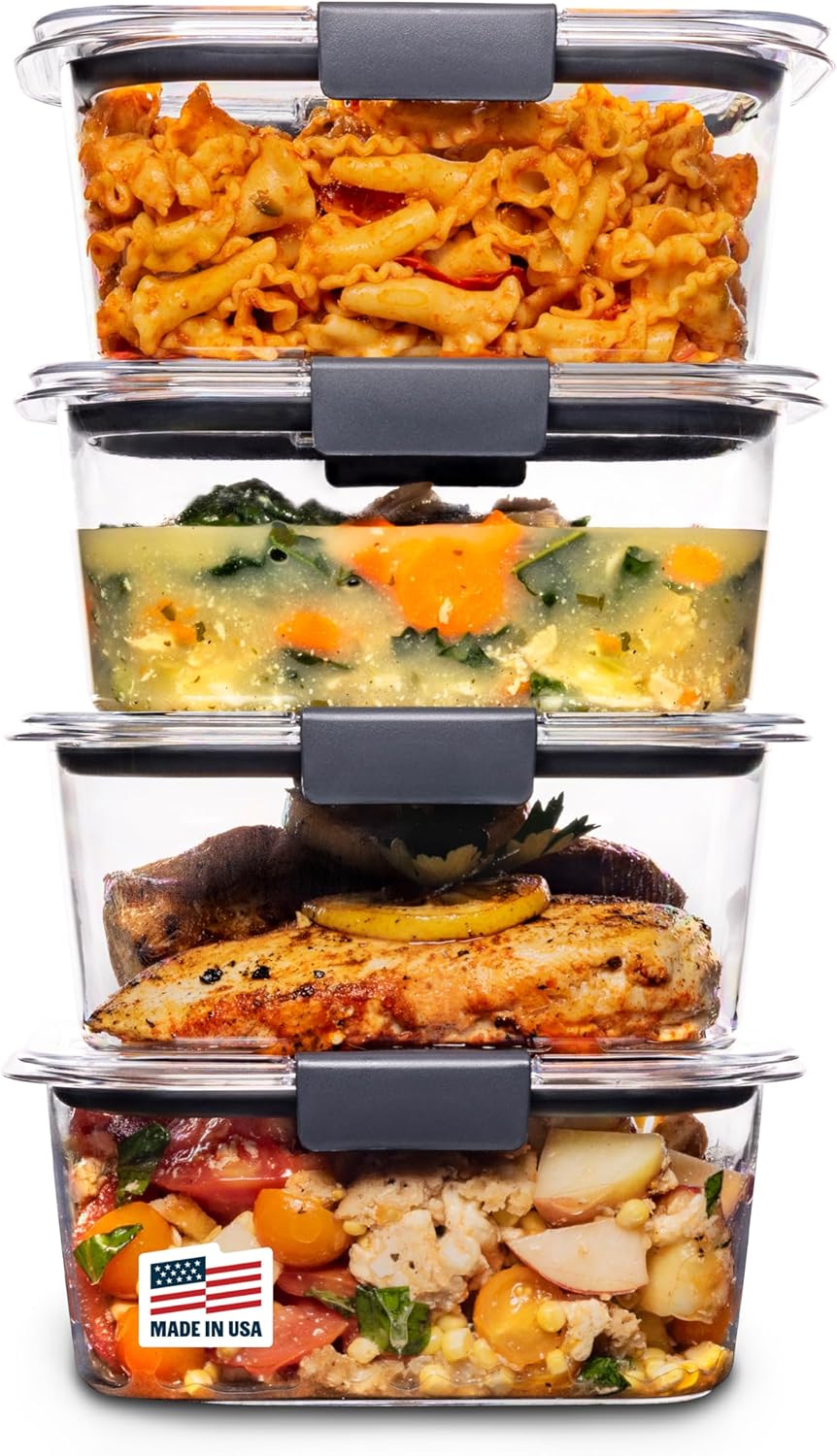 Rubbermaid Brilliance Tritan Plastic Food Storage Containers BPA Free Airtight Lids Ideal for Lunch Meal Prep & Leftovers Set of 5 (3.2 Cup)
