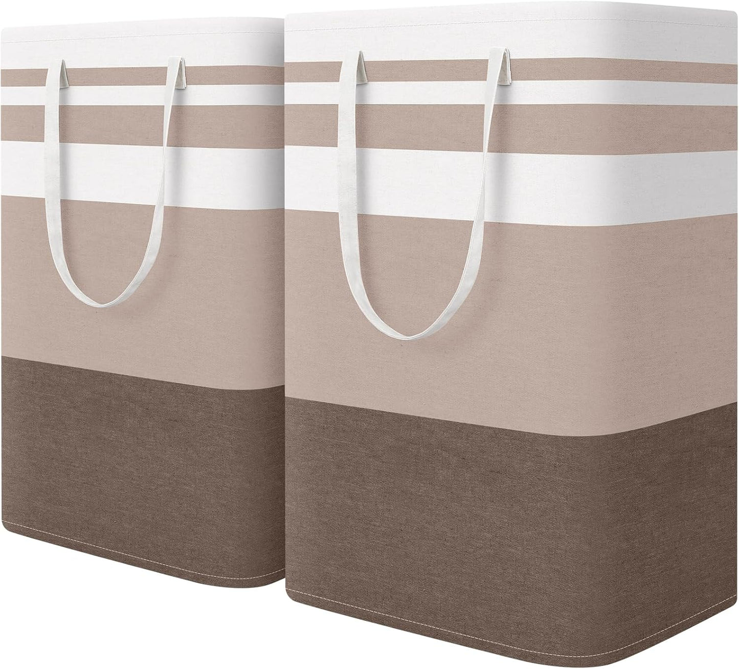 HomeHacks 2 Pack Large Laundry Baskets, Waterproof, Freestanding Laundry Hampers, Collapsible Clothes Hamper with Reinforced Handles in Laundry, College Dorm, Bathroom, Bedroom (Pink, 75Lx2)
