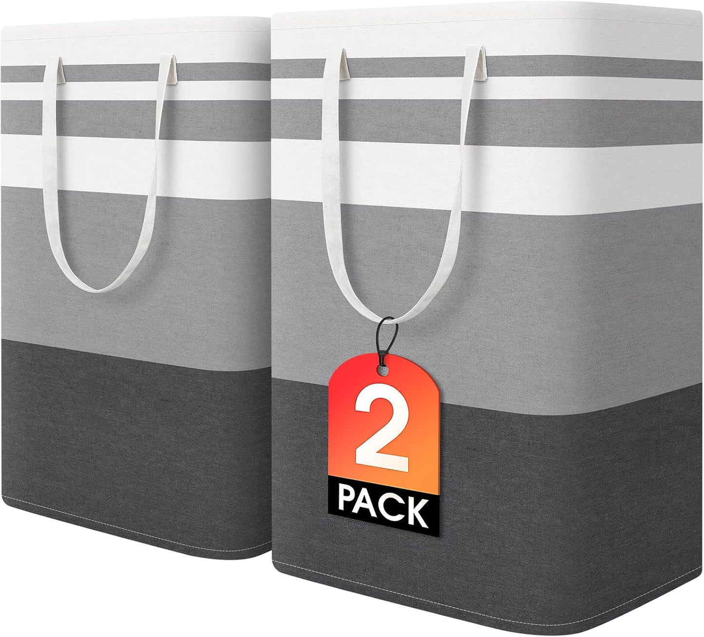 HomeHacks 2 Pack Large Laundry Baskets, Waterproof, Freestanding Laundry Hampers, Collapsible Clothes Hamper with Reinforced Handles in Laundry, College Dorm, Bathroom, Bedroom (Pink, 75Lx2)